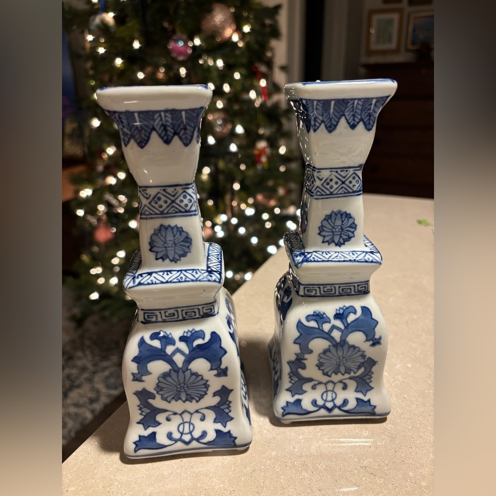 Candle Sticks - Blue and White Chinoiserie
